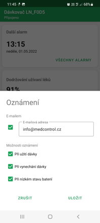 E-mail upozornenia | DoseControl App