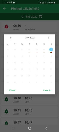 Kalendár prehľad | DoseControl App