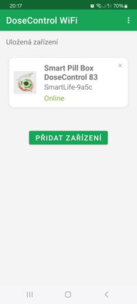 Úvodné okno v aplikácii - stav pripojenia dávkovača
