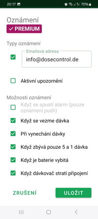 Nastavenie e-mailových / push oznámenia