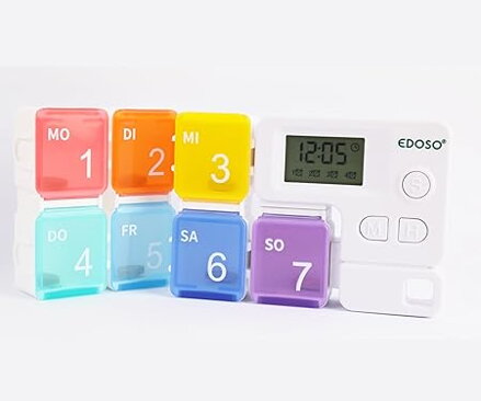 EDOSO Dávkovač liekov na 7 dní s 7 nádobkami a budíkom