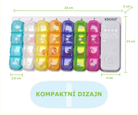 Veľký týždenný elektronický dávkovač liekov na 7 dní s inteligentným alarmom a LED displejom EDOSO – Model 2026 Slovenský