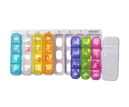 Veľký týždenný elektronický dávkovač liekov na 7 dní s inteligentným alarmom a LED displejom EDOSO – Model 2026 Slovenský